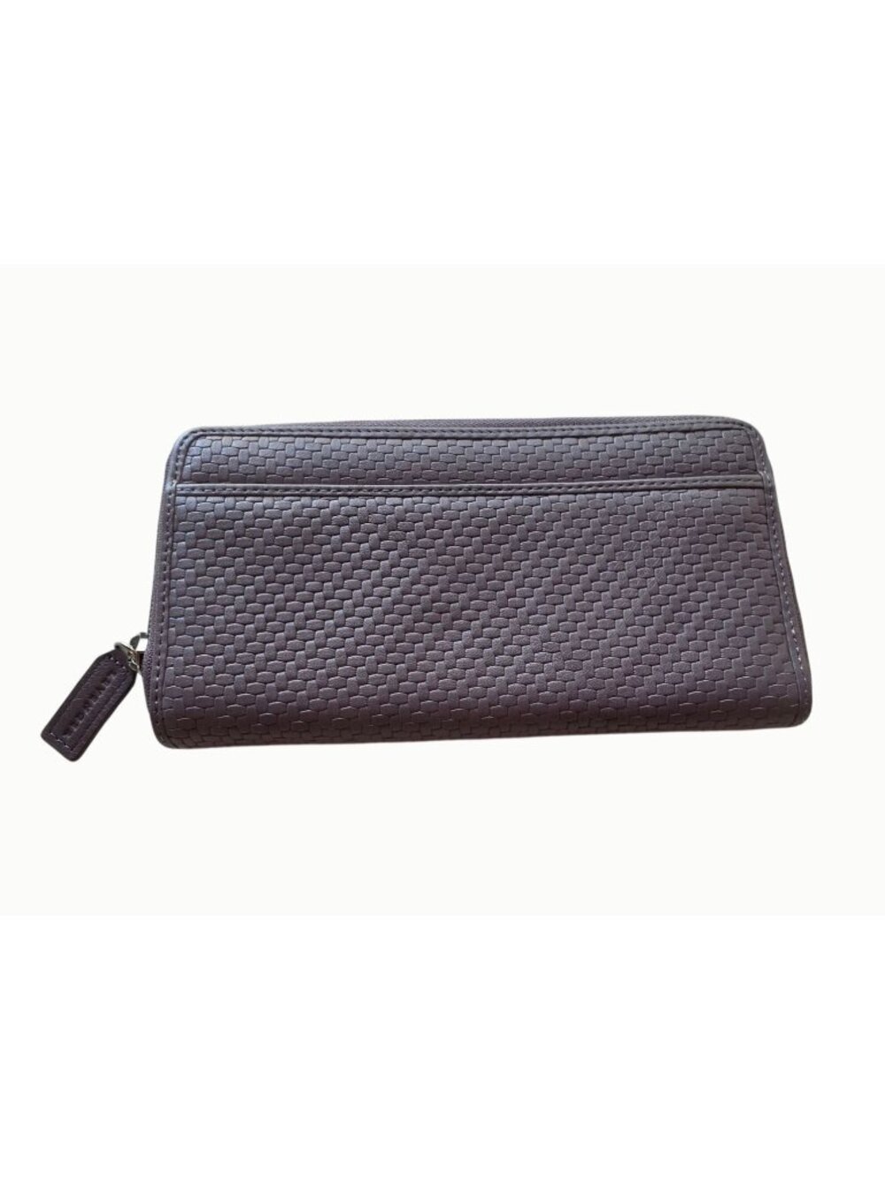 Levenger Tuscany Accordion Wallet Woven Leather Taupe Zip Around 8"